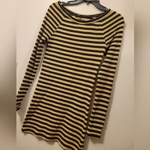 Express Long Sleeve Mini Dress Womens Juniors Medium Metallic Gold Black Striped